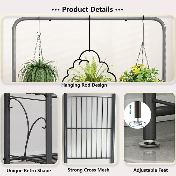 SORCEDAS Plant Stand Indoor Outdoor 3 Tier Tall Corner Hanging Plant Shelf - Image 6