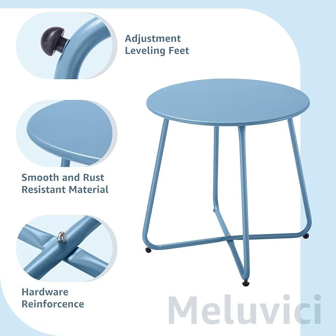 Patio Outdoor Side Table Waterproof Round Metal Steel Small Side Table Weather - Image 4