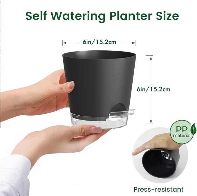 6 inch Self Watering Pots for Indoor Outdoor Plants, 3 Pack Flower Plant Pots - Image 2