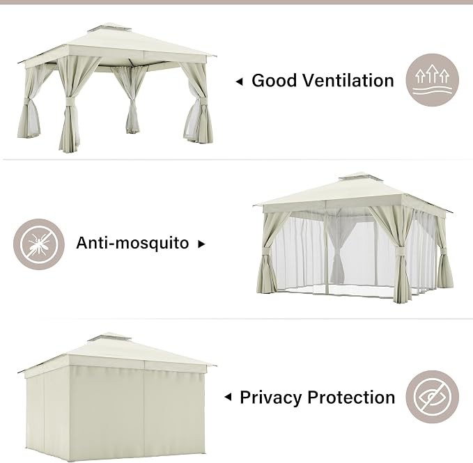 LAUSAINT HOME Semi-Permanent Outdoor Patio Gazebo 12'x12', Heavy Duty Party - Image 3