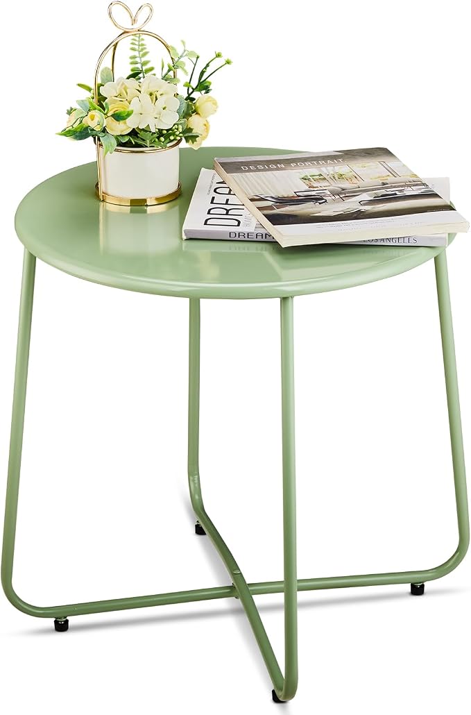 Outvita Indoor and Outdoor Side Table, Small Patio Side Table, Metal Round by Outvita