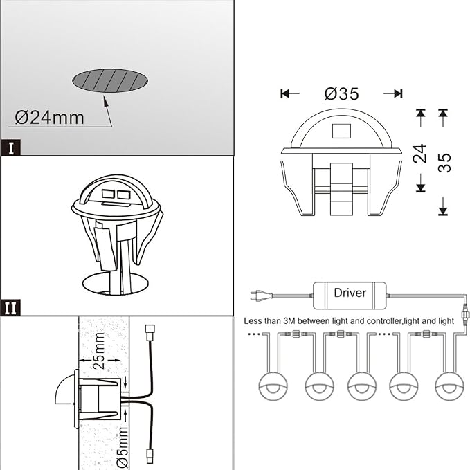 FVTLED Pack of 6 Low Voltage LED Stair Deck Lights kit Φ1.38 Outdoor Garden - Image 3