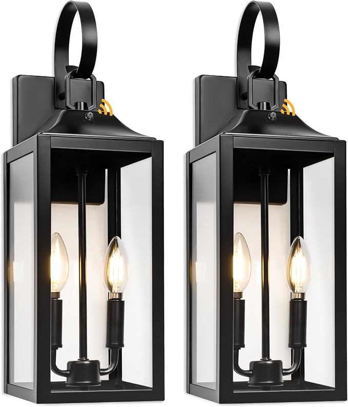 Black Dusk to Dawn Outdoor Wall Lantern 2-Light, Industrial Porch Light Wall - Image 8