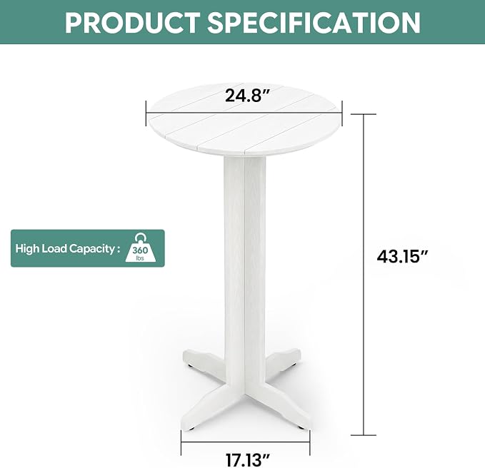 3-Piece Outdoor Bar Table Set, HDPE Patio Dining Set, 1 Round Bar Table & 2 Bar - Image 6
