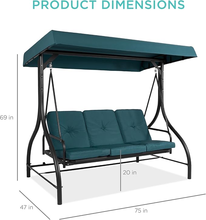 Best Choice Products 3-Seat Outdoor Large Converting Canopy Swing Glider - Image 7