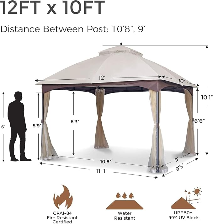 Patio Gazebo 10x12, Outdoor Gazebos, Heavy Duty Gazebo Soft Top Gazebos - Image 2