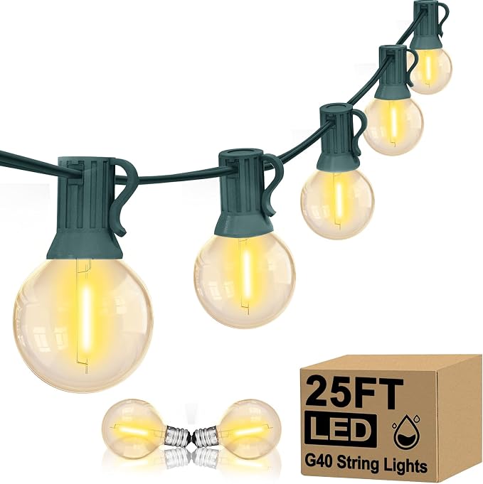 25FT LED Outdoor Christmas String Lights Waterproof, Hanging G40 Globe Patio by Goothy