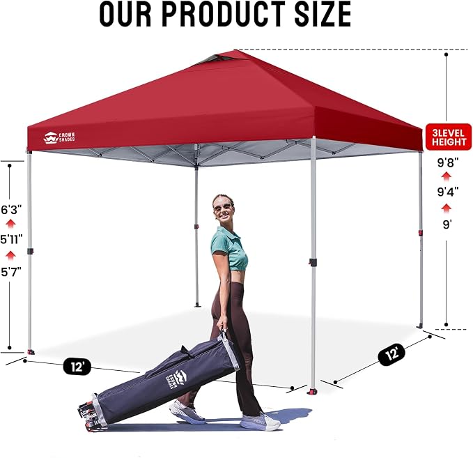 CROWN SHADES 12x12 Pop Up Canopy Outside Canopy, Patented One Push Tent Canopy - Image 6