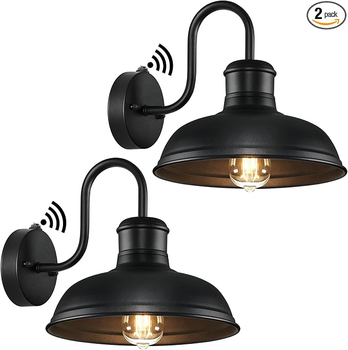 2-Pack Dusk to Dawn Outdoor Wall Sconces, Exterior Farmhouse Gooseneck Barn by TOBUSA