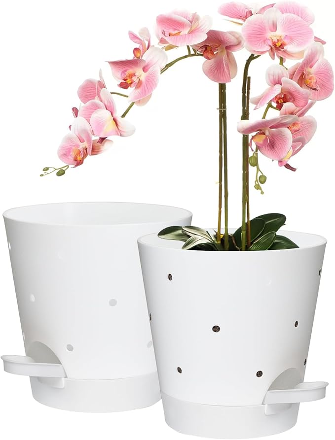 Orchid Pots with Holes, 6 Inch Self Watering Orchid Pot 2 Pack Plastic Plant by Vanslogreen