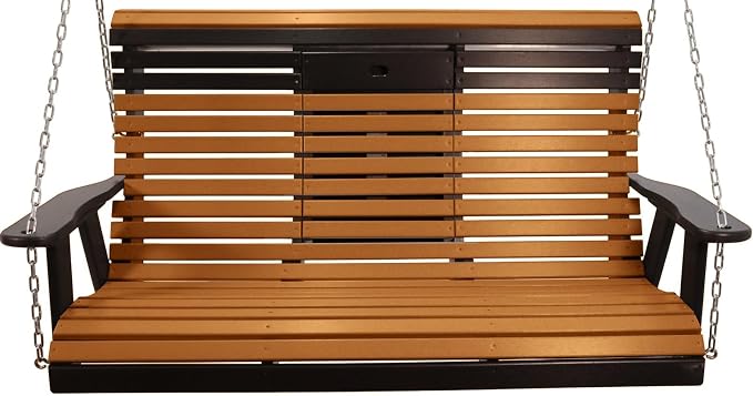 5FT Cedar Flip-Cup ROLLBACK Porch Swing Bench, Amish-Made Poly Lumber Wood - Image 2