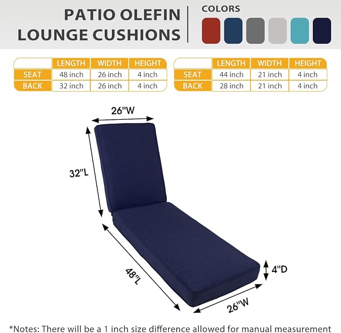 Sundale Outdoor Olefin Chaise Lounge Cushion Set of 2, Water-Resistant Patio - Image 4