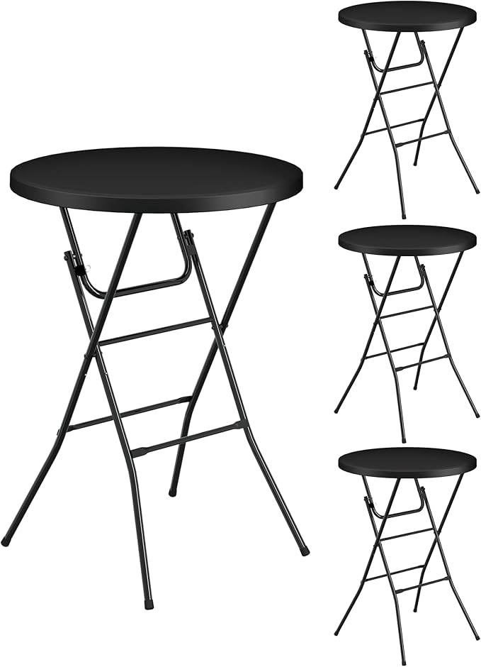 Round Folding Table, Portable Plastic Table w/Thick Table Top, Metal Frame by IWDOO