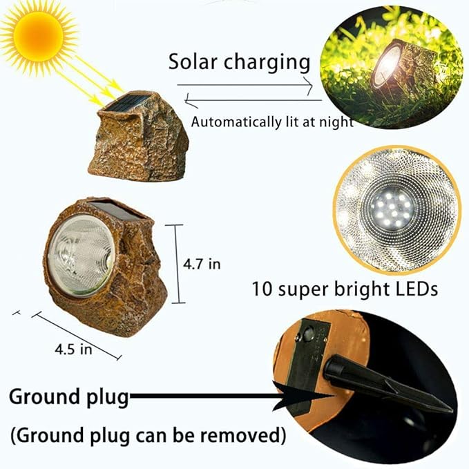 EiGreen Solar Garden Rock Lights Outdoor, 2 Pack 10 LED Waterproof Solar - Image 3