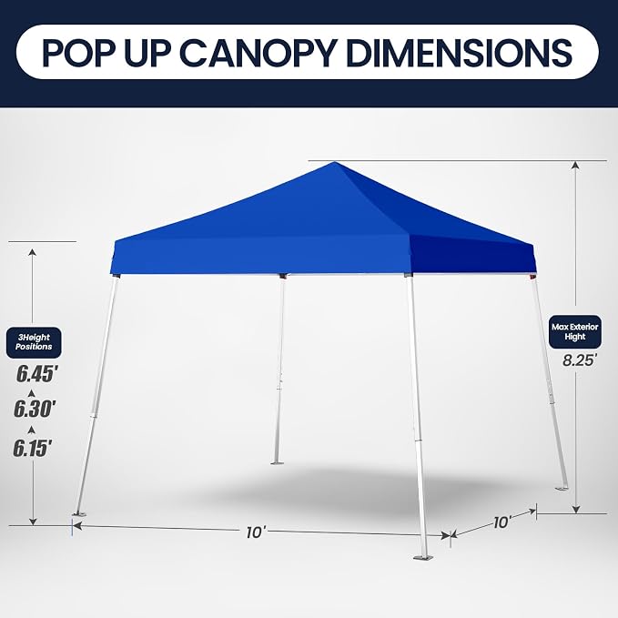 10x10 Pop Up Canopy, 300D Silver Coated Blue Fabric Outdoor Gazebo, Beach Tent - Image 2