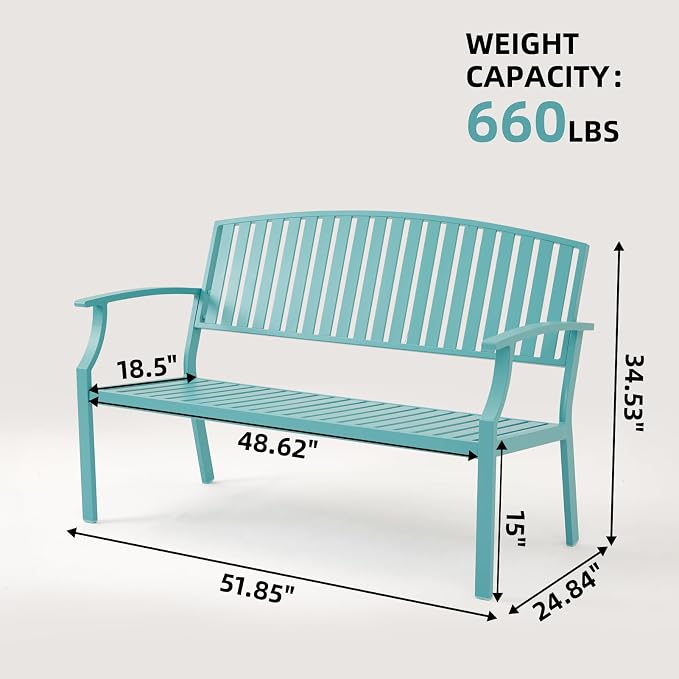 Outdoor Bench Weatherproof Aluminum Patio Garden Bench, Patio Loveseat - Image 2