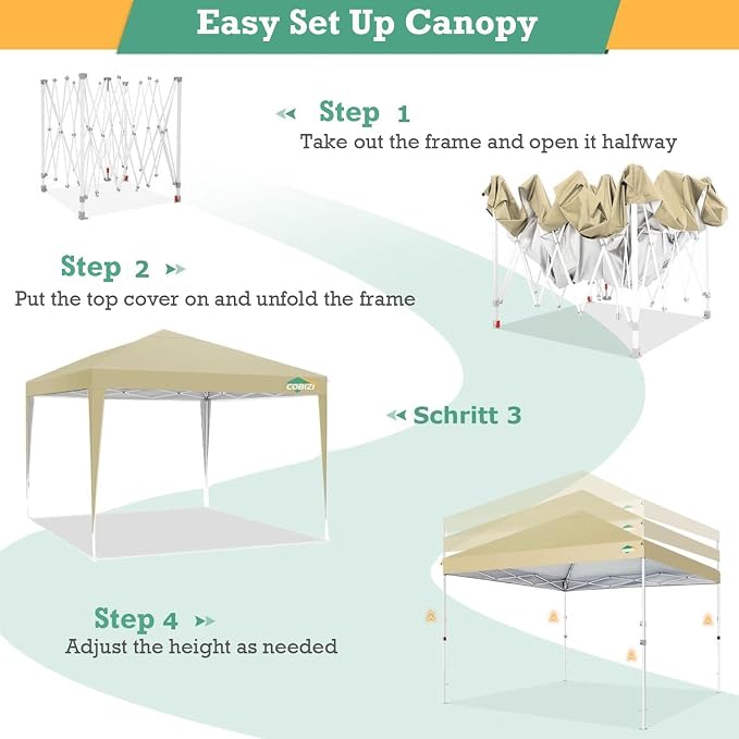COBIZI 10x10 Pop Up Canopy Tent Without Sidewall, UPF 50+ Waterproof Outdoor - Image 5