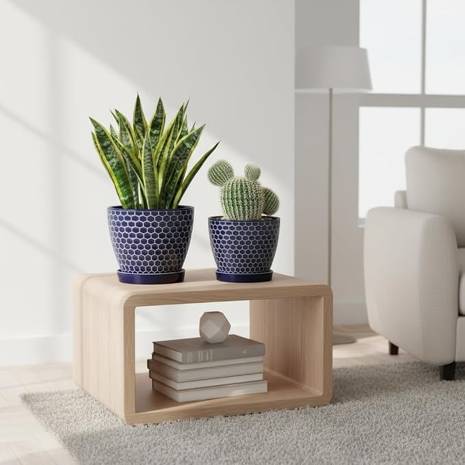 Docrin Blue Honeycomb Ceramic Plant Pot Set - Image 4