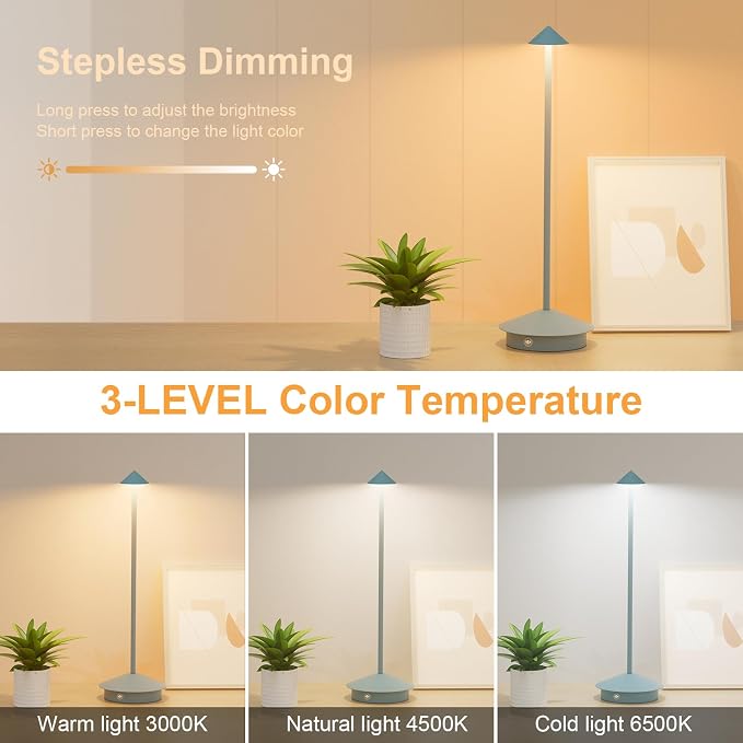 2-Pack 6000mAh Rechargeable Led Table Lamp Cordless, 3000K-6000K Stepless - Image 3