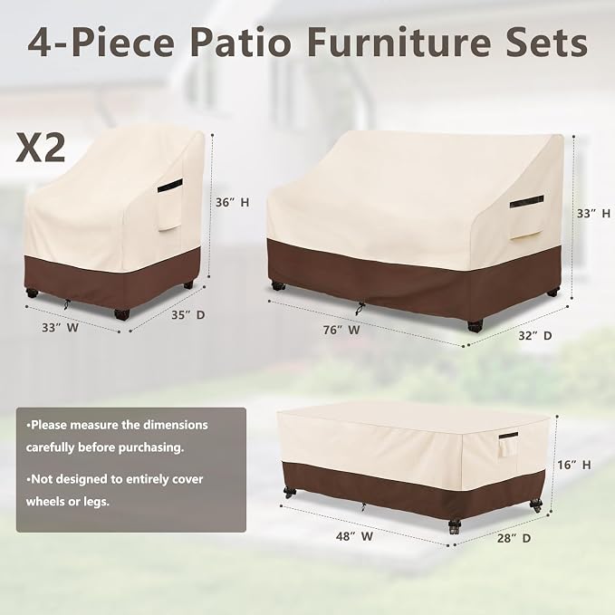Rileytee Patio Furniture Set Covers, Fit Patio Loveseat, Chair and Coffee Table - Image 2