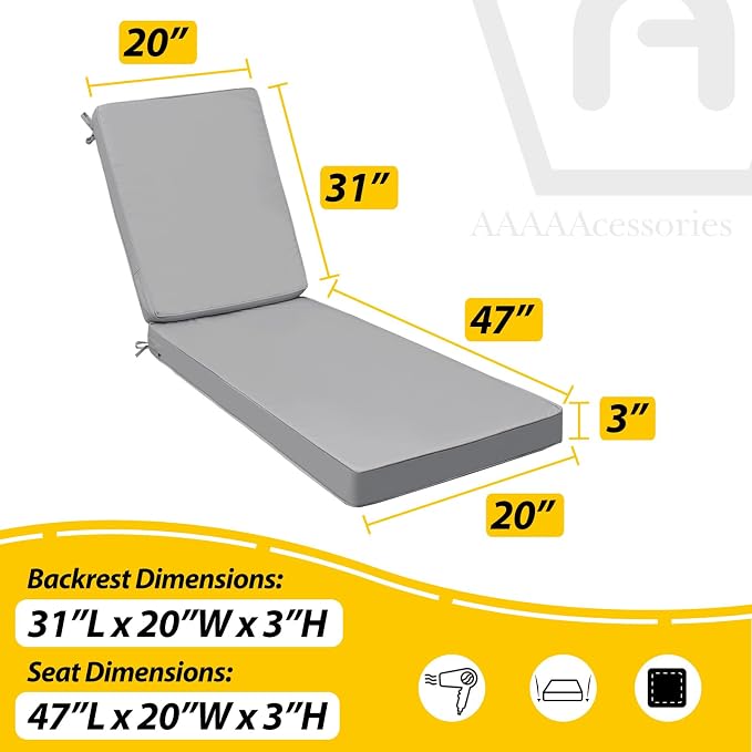 AAAAAcessories Outdoor Chaise Lounge Cushions, Fade-Resistant, Waterproof Patio - Image 5