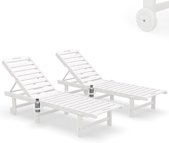 SERWALL Outdoor Chaise Lounge Set of 2, All-Weather HDPE Pool Lounge Chairs - Image 10