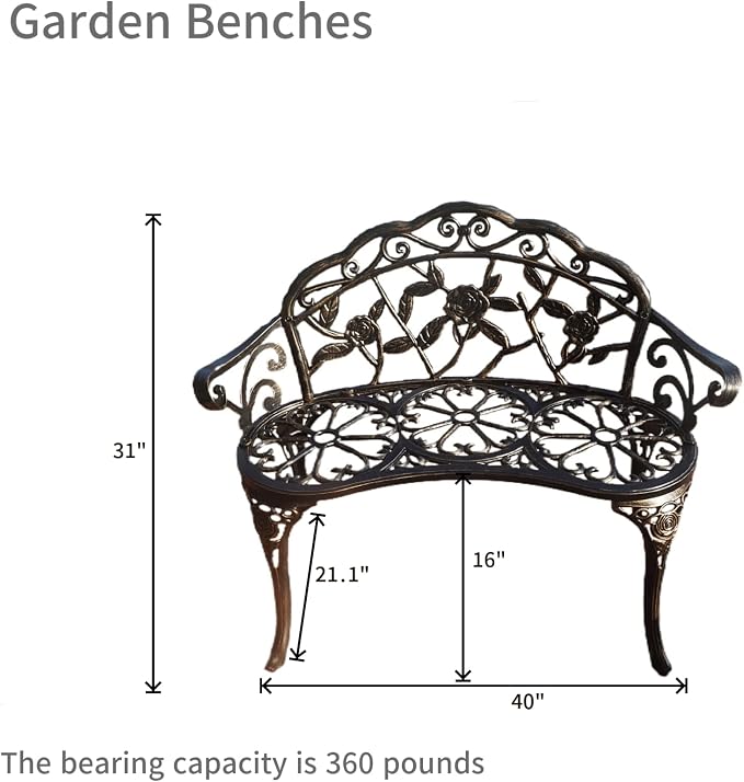 KAILI Garden Bench, Metal Aluminum Rose, Suitable - Image 3