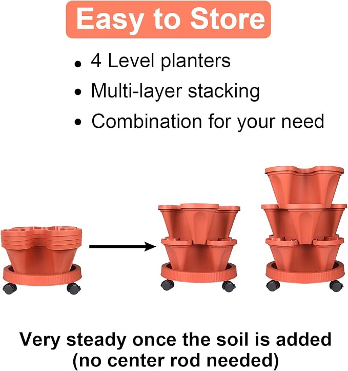 DUNCHATY Stackable Planters 4 Tier Vertical Garden Planting Tower Planters - Image 6