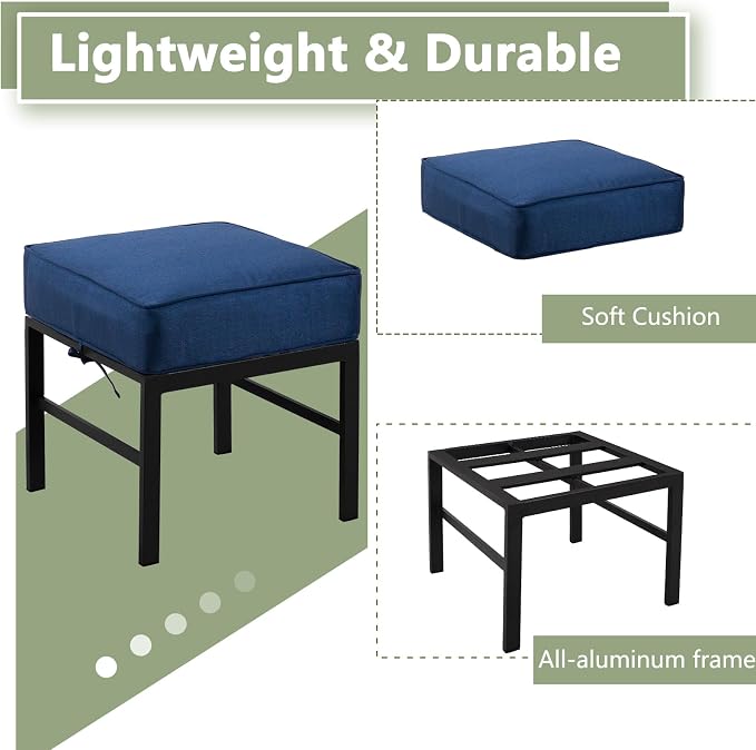 2 Pieces Outdoor Patio Ottomans, Assembled Aluminum Outdoor Ottoman - Image 6