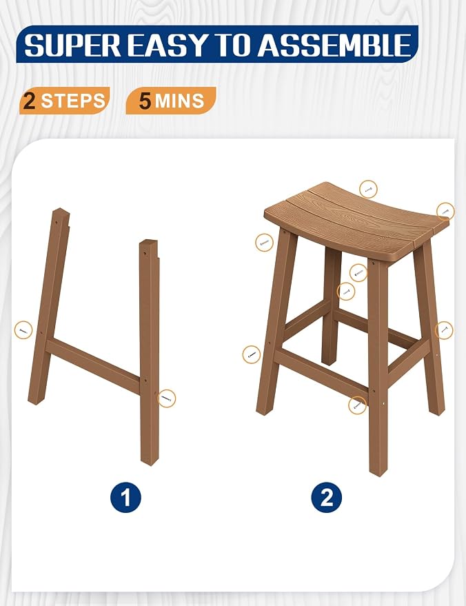 Weatherproof Bar Stools Set of 2, Saddle Seat, Bar Height Stools - Image 6