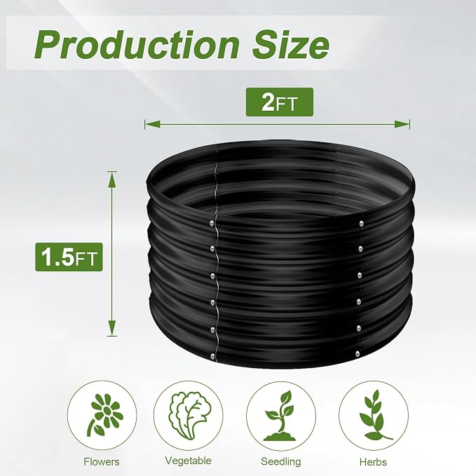AHEONLAR 2 Pack 2x2x1.5ft Round Galvanized Raised Garden Bed Outdoor Metal - Image 4