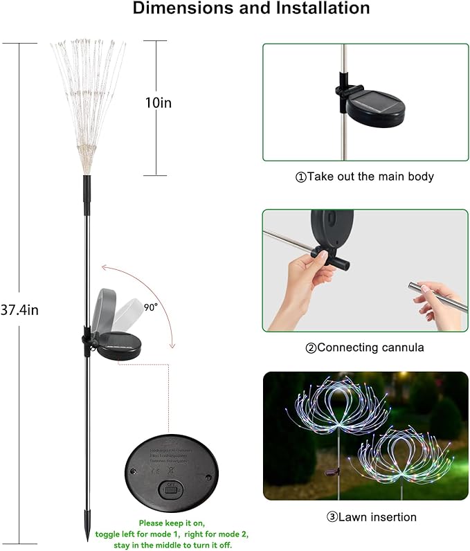 Solar Garden Lights Outdoor Waterproof, 2 Pack 120 LED Solar Firework Lights - Image 6