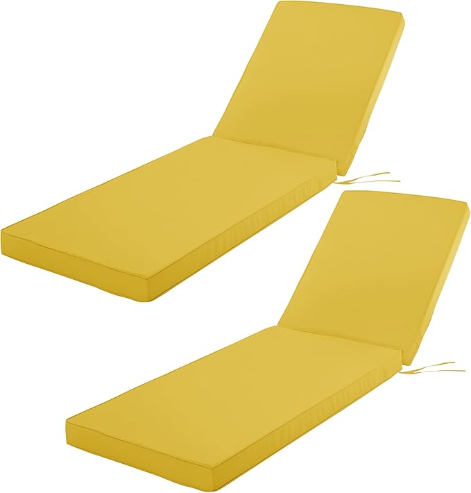 Outdoor Chaise Lounge Cushion Set of 2, Fadesafe Water-Repellent Lounge Deck by COMCAVER