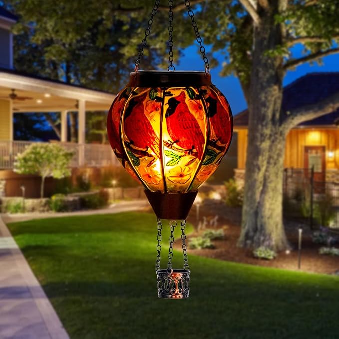 DREAMSOUL 2PCS Cardinal Hot Air Balloon Solar Lantern, Hanging Glass Solar - Image 3
