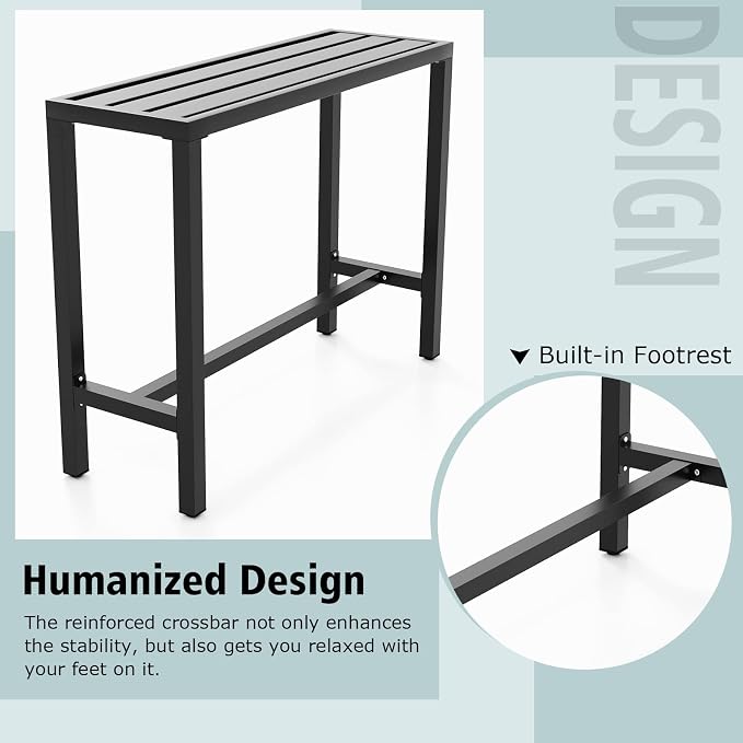 COSTWAY Outdoor Bar Table 48-inch Wide, Narrow Counter Height Dining Table - Image 8