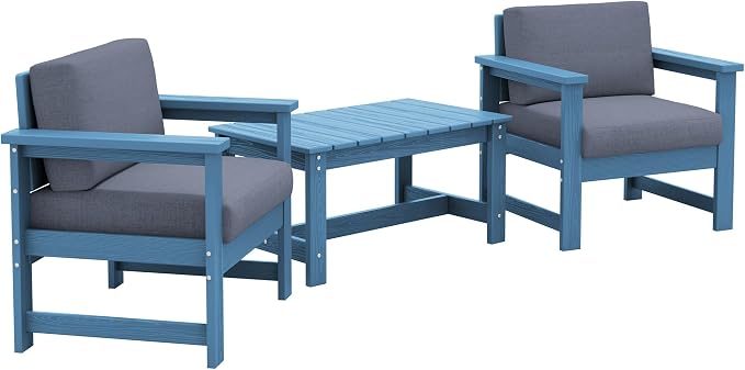 SERWALL 3 Pieces HDPE Outdoor Sofa Bistro Set - Image 9