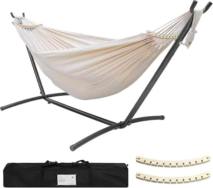 SZHLUX Double Hammock with Stand Included 450lb Capacity Steel Stand, Premium by SZHLUX
