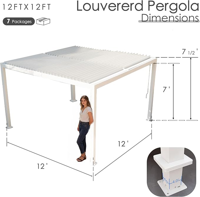 Kozyard Outdoor Louvered Pergola 12ft x 12ft Pergola Sun Shade All-Weather - Image 8