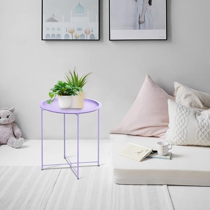 Garden 4 you End Table Metal Side Table Purple Round Folding Tray Cyan Sofa - Image 8