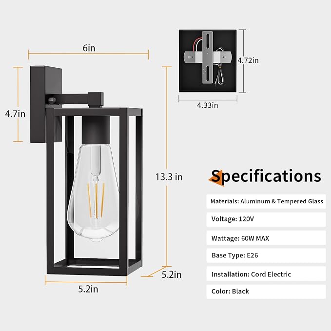 13'' Outdoor Lighting Fixtures Wall Mount, Exterior Front Porch Lights - Image 6