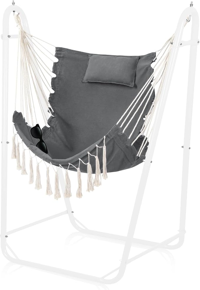 Hammock Chair with U Shape Stand, Cotton Swing Chair with Side Pocket, by AUTOKAKUM