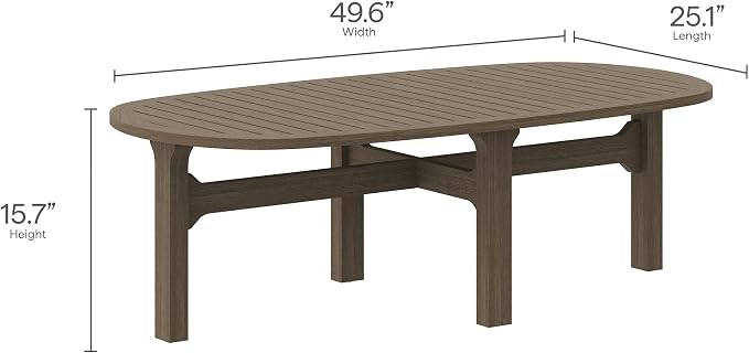 Modway Saratoga Teak Outdoor Oval Coffee Table in Weathered Gray – Low Wood - Image 3