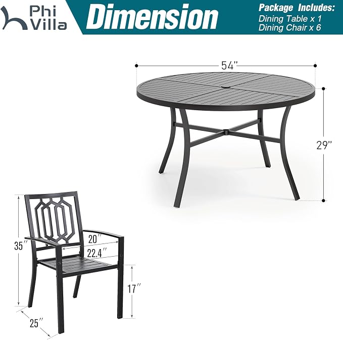 PHI VILLA 7 Pieces Outdoor Round Dining Set - Image 9