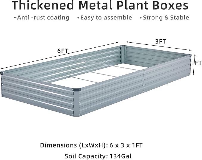 2 Pack 6x3x1FT Galvanized Raised Garden Bed Kit, Outdoor Metal Planter Box - Image 2