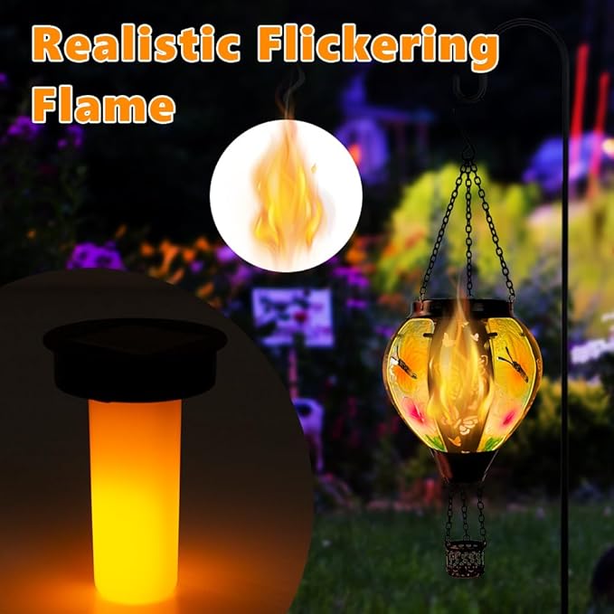 DREAMSOUL Butterfly Hot Air Balloon Solar Lantern, Glass & Metal Outdoor - Image 6