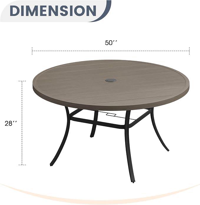 Patio Dining Table for 6-8, Round Metal Outdoor Table - Image 3