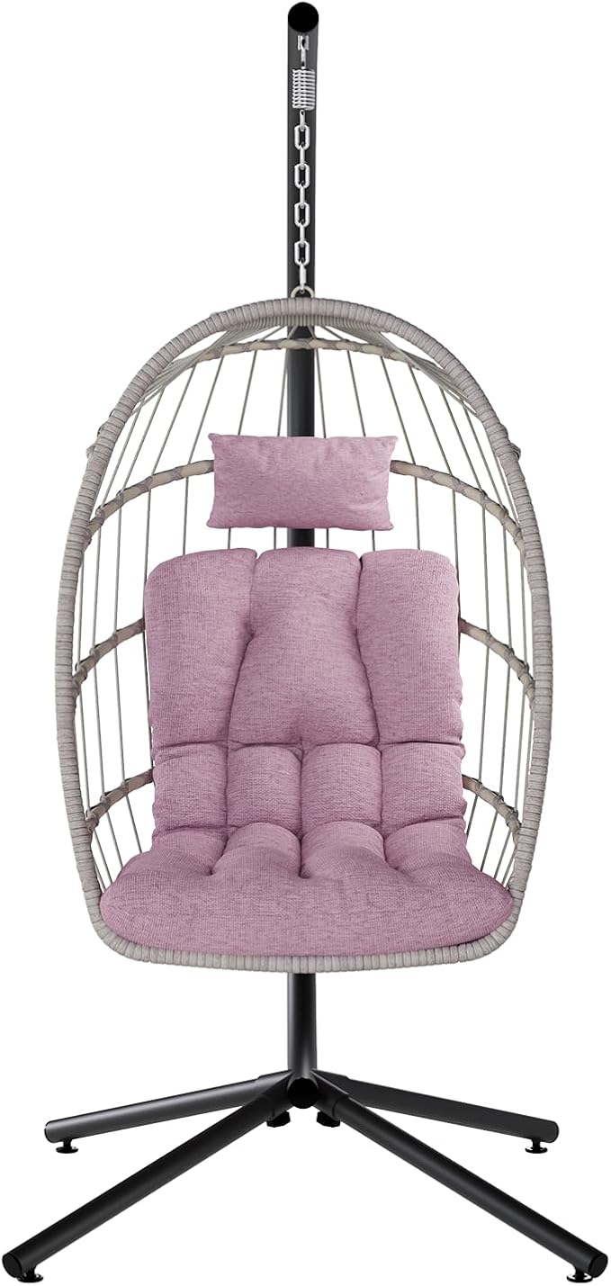 SWITTE Egg Chair Outdoor with Stand, Indoor Wicker Hanging Egg Swing Chair with - Image 8
