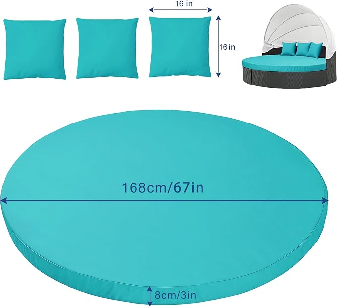 MICTONY Outdoor Daybed Cushion Cover, Sun Bed Round Cushion ONLY, Peacock Blue - Image 2