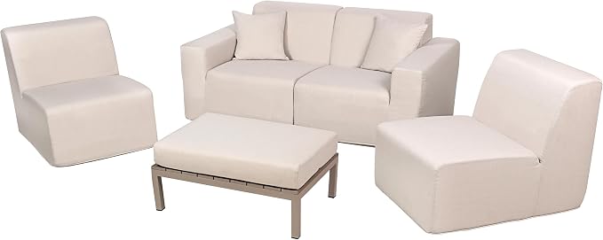 5 Piece Outdoor Beige Compressed Foam Sectional Sofa and Table Set - Image 3