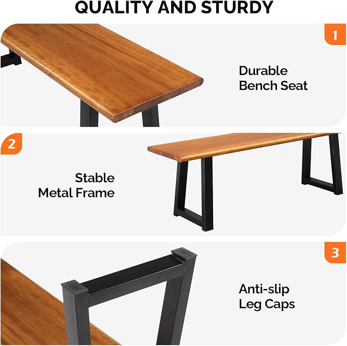 VINGLI Outdoor Bench with Metal Legs Rustic, Wood Dining Bench Indoor Outdoor - Image 4